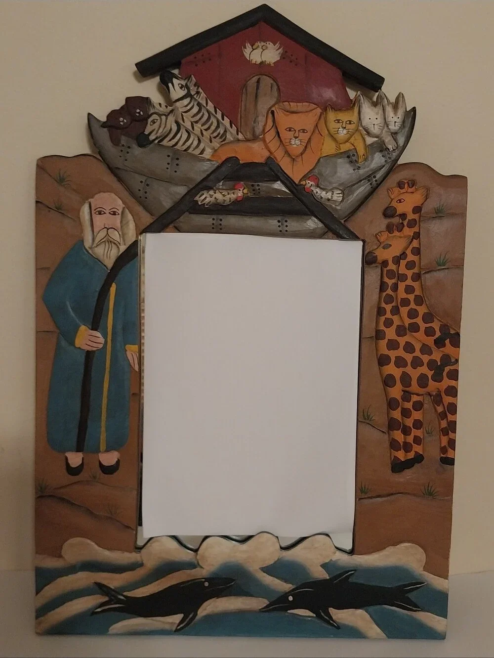 Wooden Noah's Ark Themed Wall Mirror in Multicolor